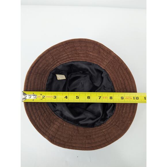 Vintage Y2K 90s Chocolate Brown Bucket Hat Textured Corduroy Velvet Suede Style - Picture 5 of 6